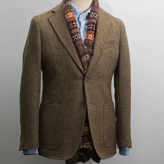 Costume pour hommes, Blazer marron, Tuxedos de bal, laine à chevrons, Tweed, simple boutonnage, vest