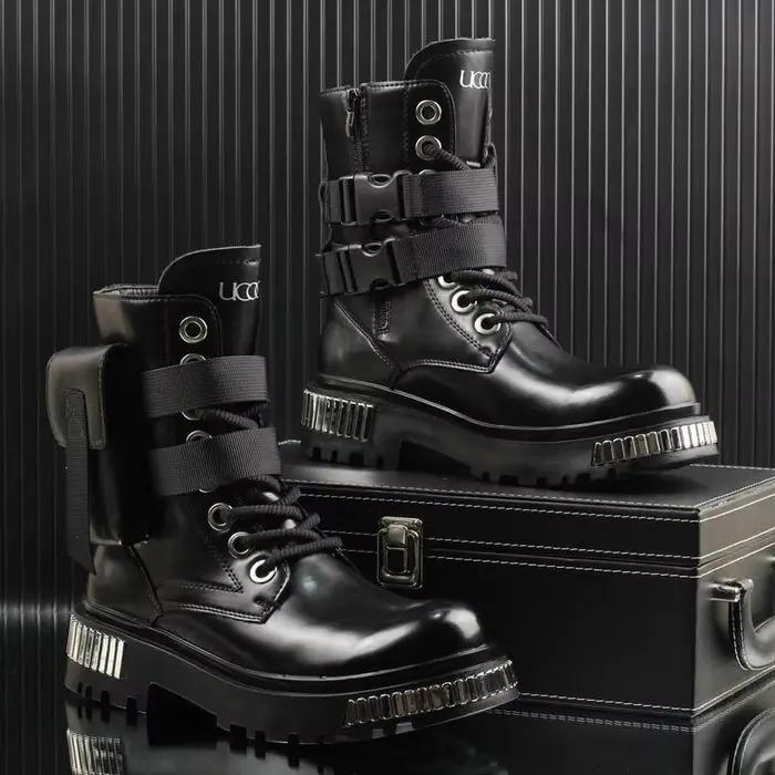 Bottes de moto britanniques à l'offre elles épaisses pour hommes, haut, blanc, velours, moyen, chaud
