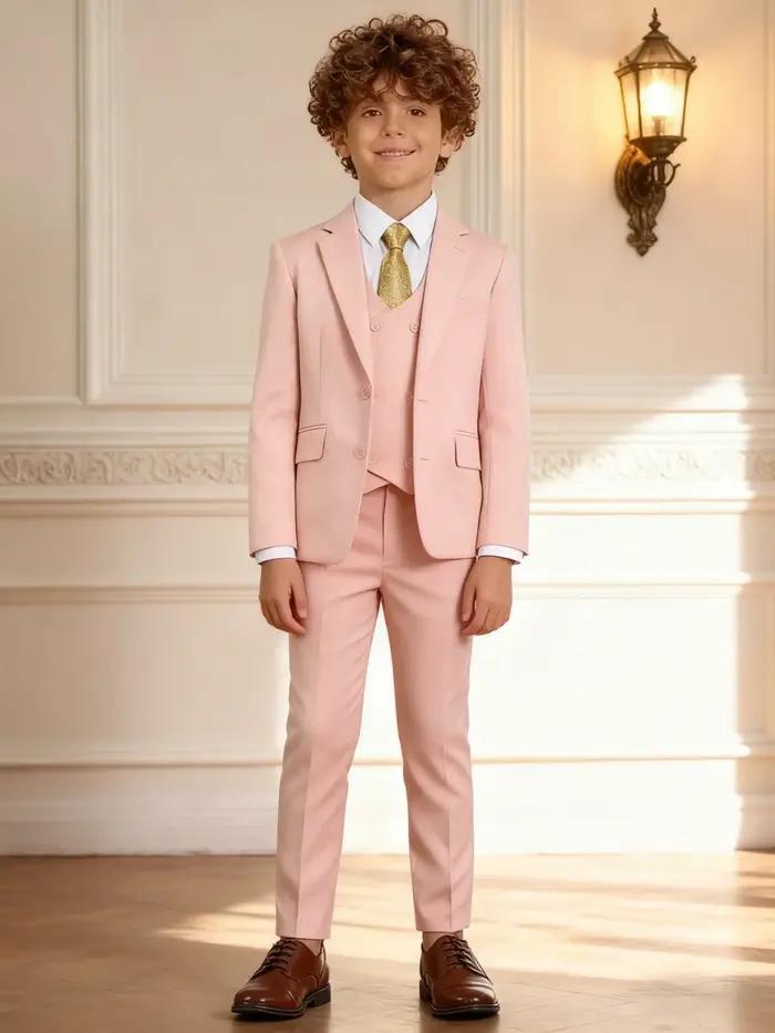 Ensemble de costume rose solide pour enfants, pour fête de mariage, remise de diplôme, Communion, re