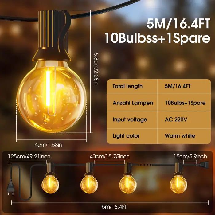 Guirlande lumineuse extérieure G40, 5M/30M/45M, guirlande lumineuse de noël, guirlande lumineuse LED