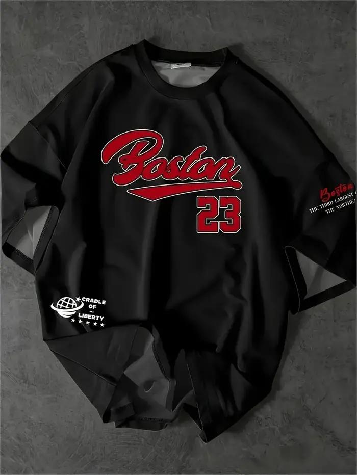 Boston nouveau hommes 23 motif imprimé respirant col rond T-shirt extérieur coupe confortable haut d