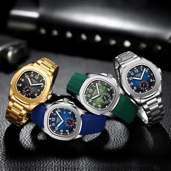 NIBOSI Sport hommes montres haut de gamme de luxe Auto Date montre hommes étanche lumineux AQUANAUT