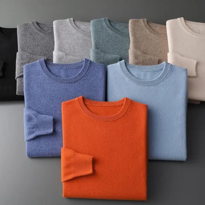 Pull en cachemire sans couture pour homme, col rond, tricoté, décontracté, 100% Pure laine, hauts à