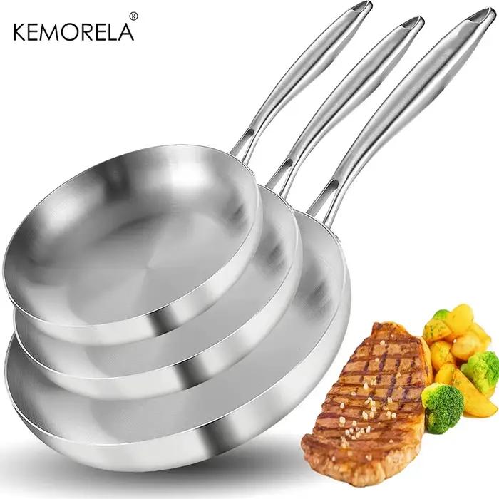 2/3 pièces poêle 22/24/26/28CM 304 acier inoxydable 2MM d'épaisseur Wok poêle 5 plis en acier de qua