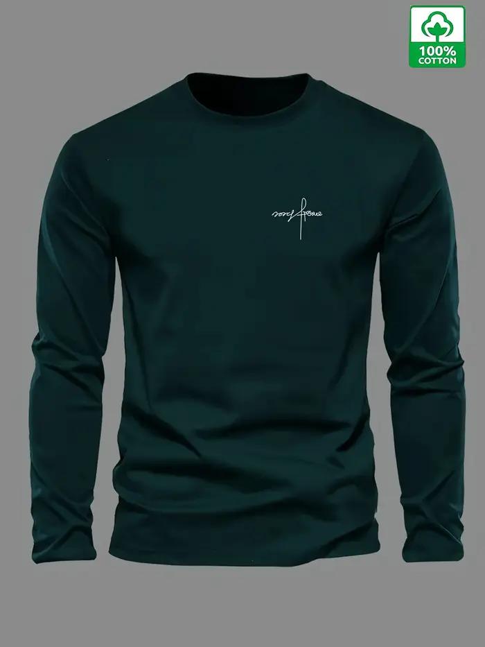 T-shirt à manches longues et col rond pour hommes, 100% pur coton, ample et confortable, sport et lo