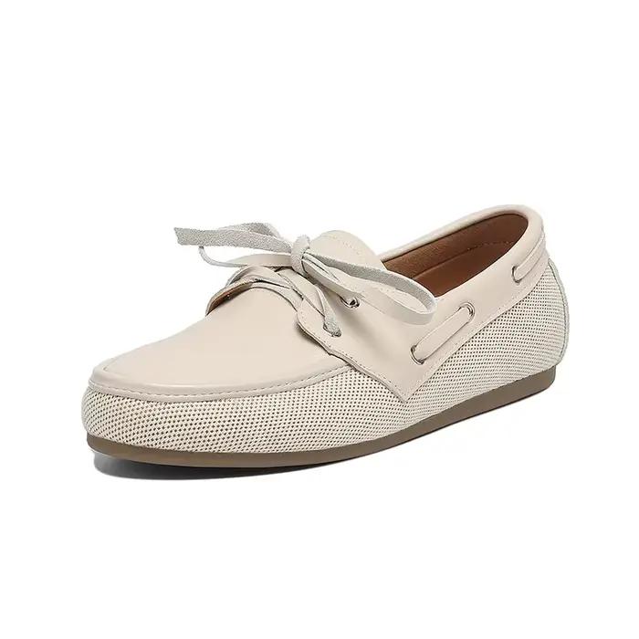 2025 nouvelle tendance élégant automne véritable cuir de vache femmes chaussures plates marron Beige
