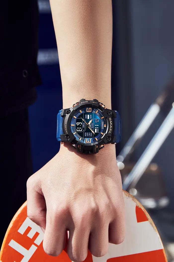 SMAEL-Montre de sport à quartz avec alarme lumineuse LED, montres-bracelets automatiques, affichage