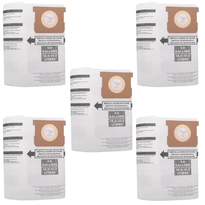 Sacs à poussière de rechange pour aspirateur Shop-Vac Ridgid, 5 pièces, support, sec, 5-8 gallons, 9