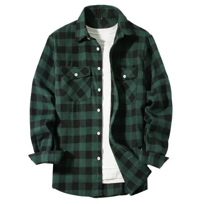 Chemise à carreaux décontractée à simple boutonnage pour hommes, chemise à manches longues, double p