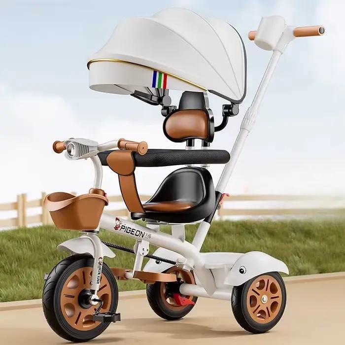 Tricycle pour enfants à trois roues, musique poussée à la main, poussette légère pour bébé, vélo pol