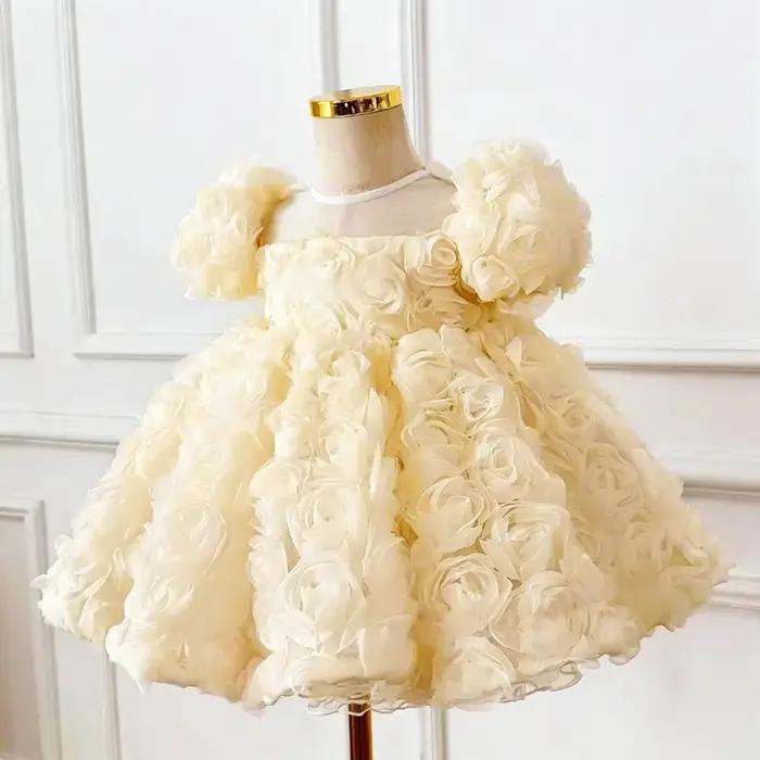 Robe de cérémonie blanche pour enfants 2026, tenue de fête à manches courtes bouffantes, robe de pri