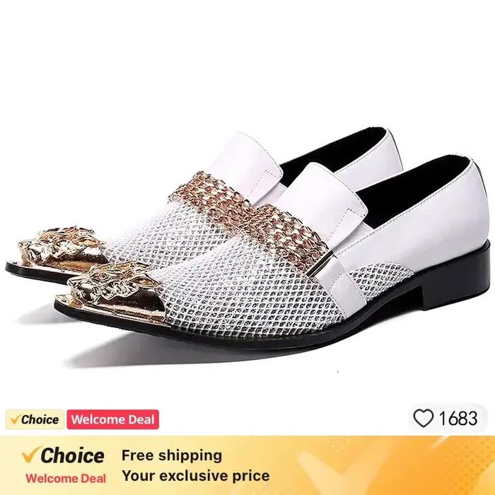 Gentleman IQUE Shoes Patchwork Crystal Designer pour hommes, métal pointu, Parker, marque de fête de