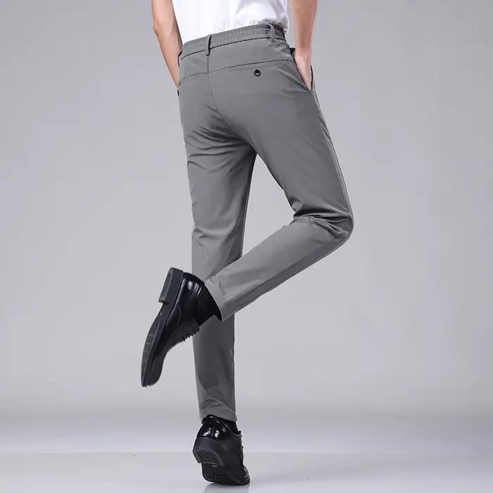Pantalon décontracté élastique Ultra-fin pour hommes, séchage rapide, soie glacée, Slim, droit, Busi
