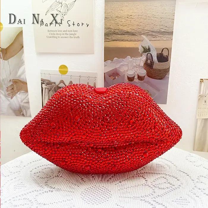 Dai Ni Xi-Sacs de soirée en cristal rouge pour femmes, sac à main de mariage pour dames, diamant com