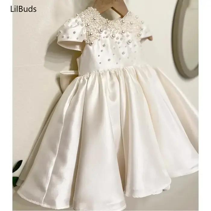 Robe en Satin blanc pour bébé fille, haut de gamme, faite à la main, robes de princesse élégantes po