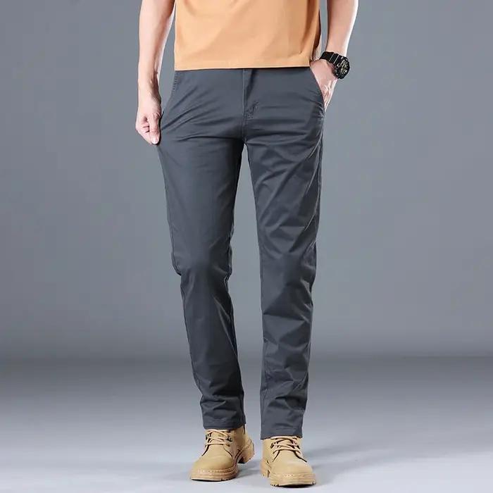 Hommes de haute qualité pur coton classique couleur unie pantalons décontractés affaires Stretch min