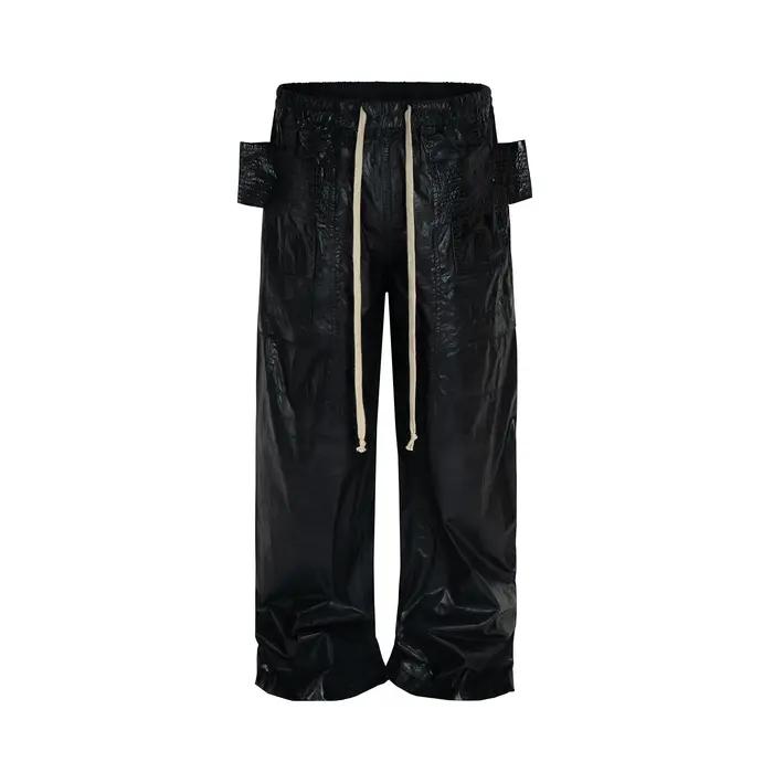 Pantalon Cargo noir à jambes larges, revêtement de teinture de cire Vintage, corne cylindrique, mult