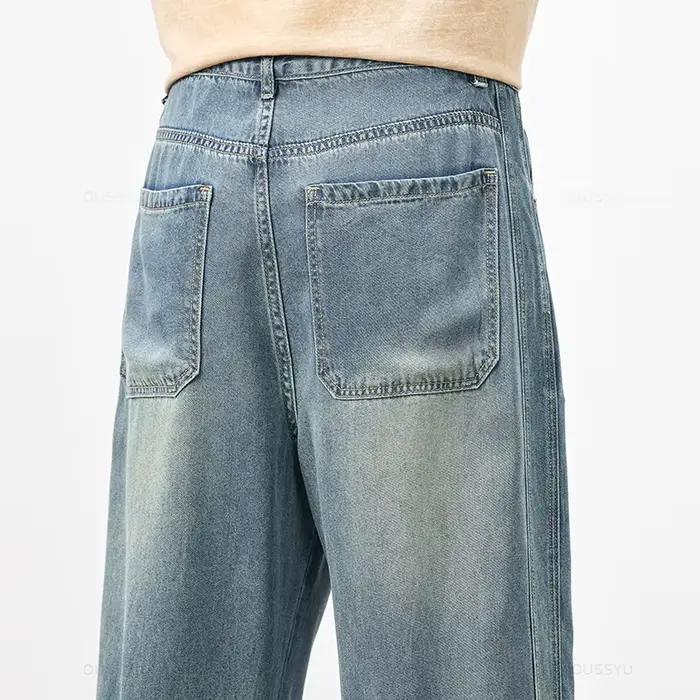 Jeans pour hommes en tissu lyocell doux et confortable de qualité supérieure, coupe ample, jambe lar