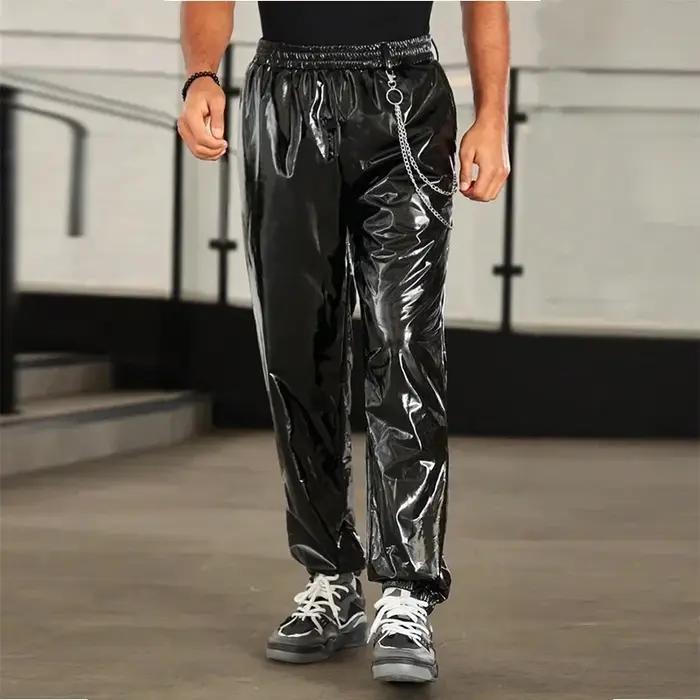 Pantalon lanterne en cuir verni brillant pour hommes, bande élastique adt décontractée, Knickerbocke