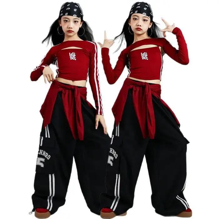 Costume de spectacle de danse Jazz pour filles, Costume d'entraînement Hip-hop rouge, Costume de pho
