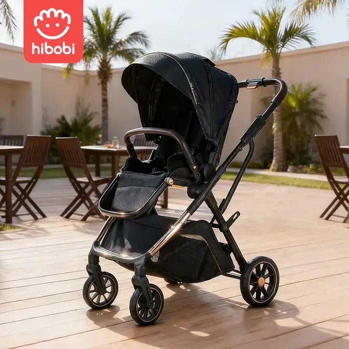 Poussette bébé Hibobi Luxury High Landscape réversible, pliage en un clic, roues en caoutchouc amort