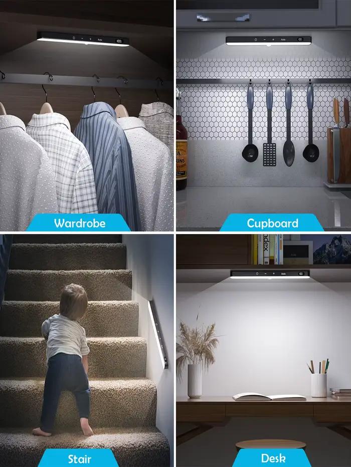 Lumières d'armoire WILLED, affichage de batterie Rechargeable, 60 LED, capteur de mouvement, lumière
