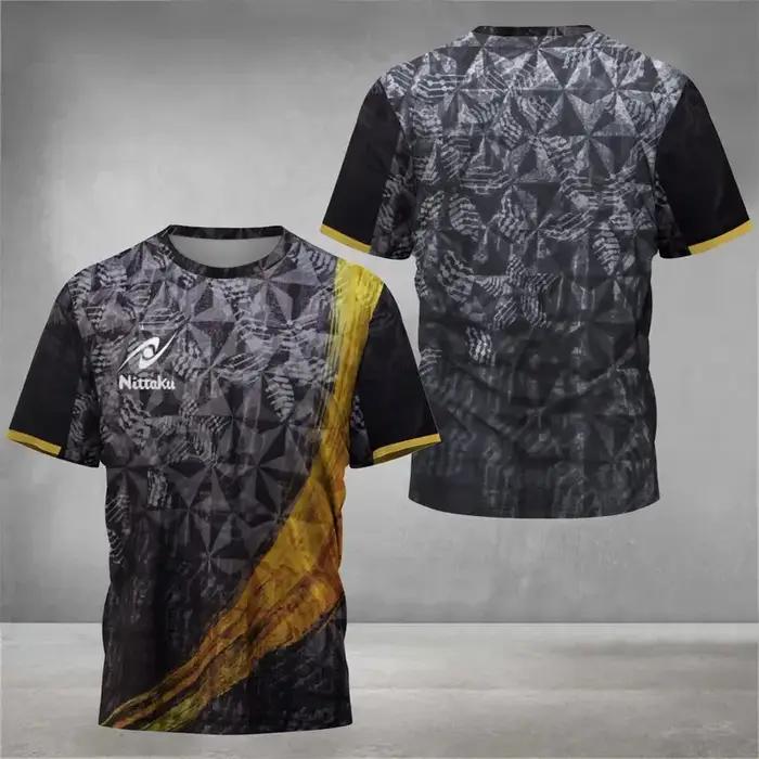 T-shirt de tennis de table pour hommes avec des imprimés numériques mignons, T-shirt de tennis de ta