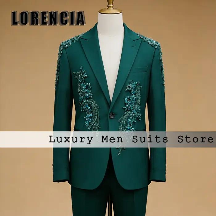 Costumes de luxe en strass pour hommes, 2 pièces, smoking de mariage scintillant en cristal, tenues