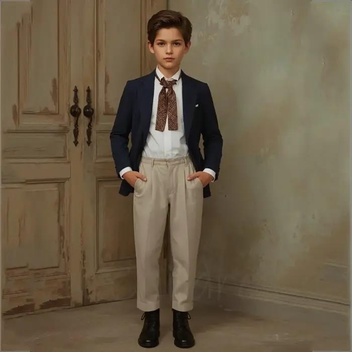 Costume classique à revers cranté pour garçons, couleur contrastée, simple boutonnage, costume de fê