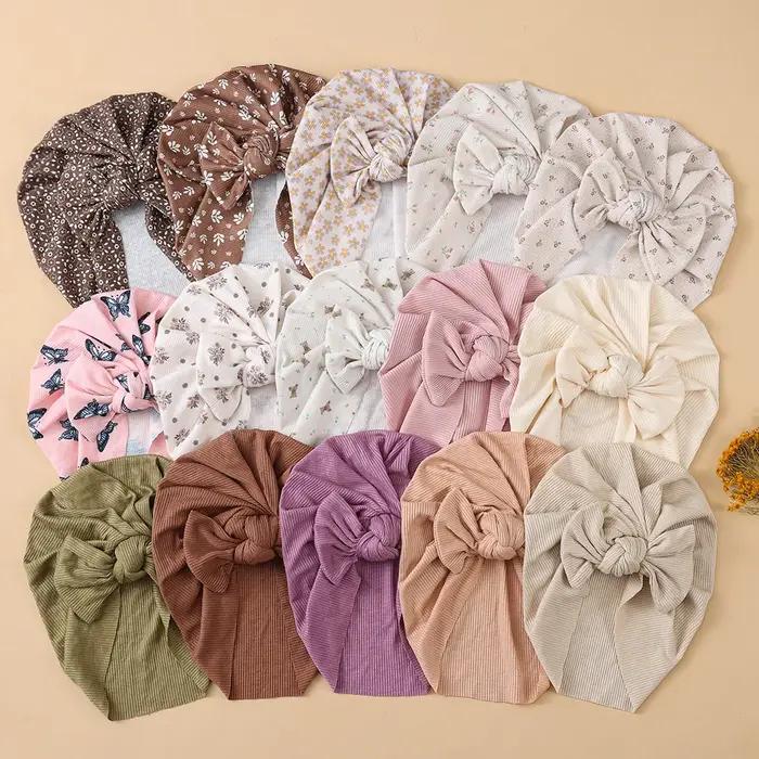 Ins côtelé bébé Turban chapeaux coeur Dasiy cerise papillon ours imprimé infantile bonnets enfant en