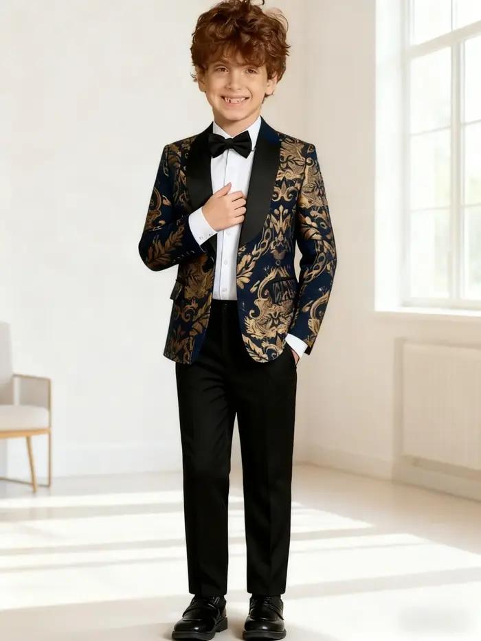 Ensemble de costume brodé doré de qualité supérieure pour garçons de 3 à 14 ans, costume de Communio
