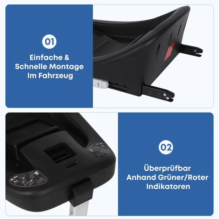 Siège auto pour bébé Babyvoyage noir avec base Isofix, protection solaire UPF45+, confortable, respi