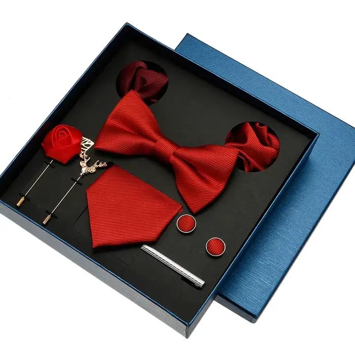 Rouge bleu noir classique cravate pour hommes poche carré boutons de manchette ensembles hommes coul