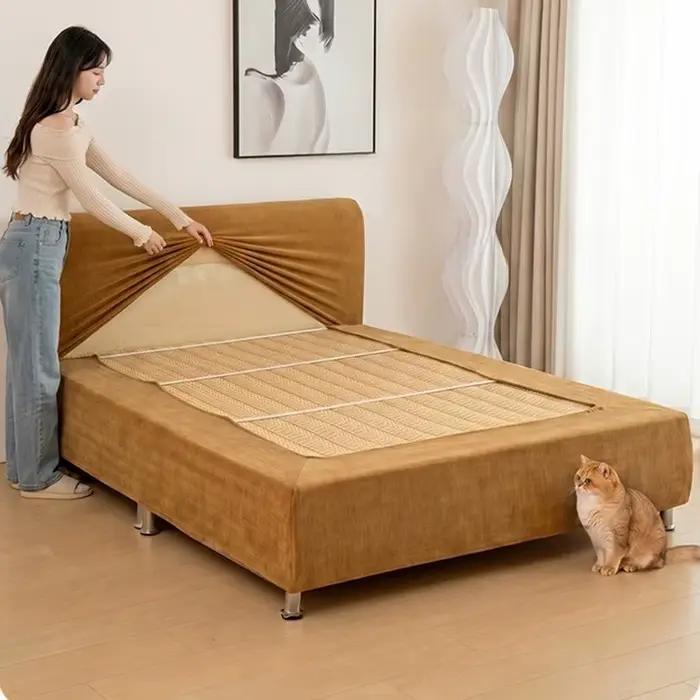 Housse de tête de lit et cadre de lit en tissu chenille résistante aux rayures et griffures pour animaux de compagnie amovible et lavable pour femmes et hommes occasions spéciales