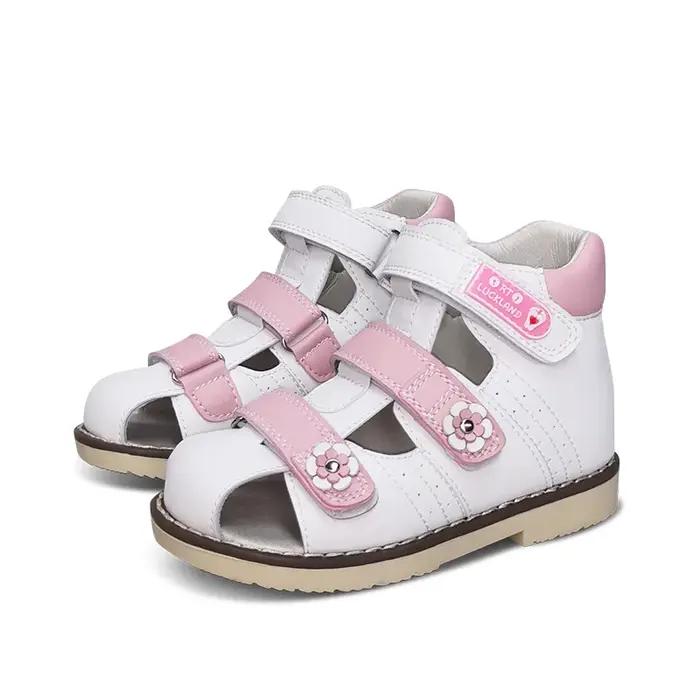 Ortoluckland – sandales orthopédiques roses pour enfants, chaussures en cuir avec semelles orthopédi