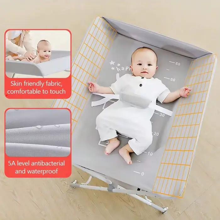 Table à langer bébé avec roulettes, station à couches pliable réglable en hauteur, portable, avec or