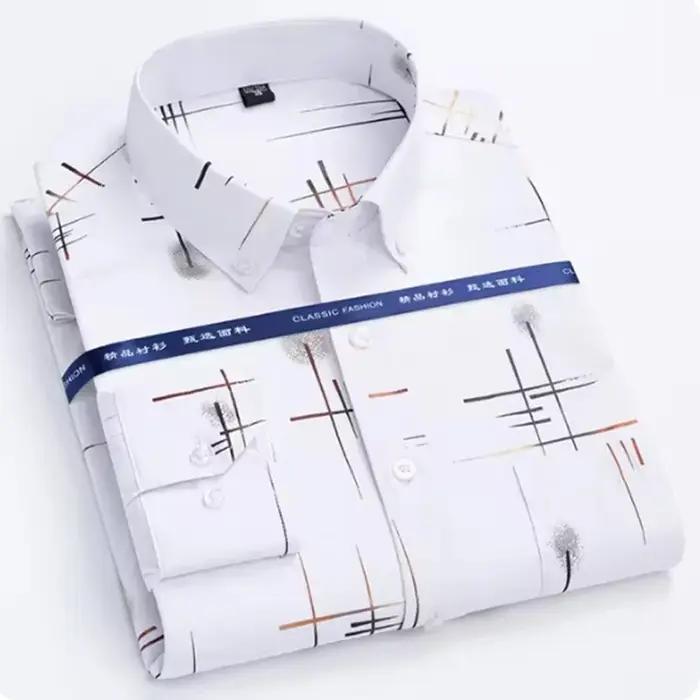 Chemise à manches longues déformable pour hommes, vêtements décontractés d'affaires, mince, coupe co