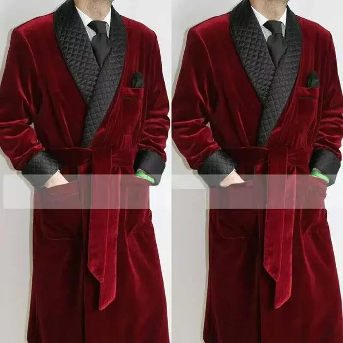 Veste Longue en Velours pour Homme, Châle à Revers, Manteau de Marié de Mariage, Blazer Trempé avec