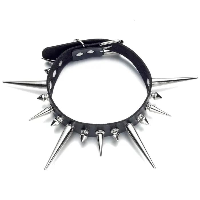 Collier ras du cou Punk en Faux cuir pour femmes et hommes, longs Rivets cloutés, Style gothique, ac