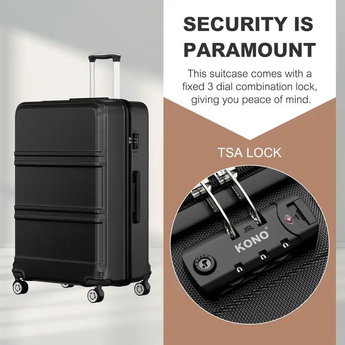 Valise trolley KONO ABS + PC 4 roues jumelles avec serrure TSA (36L-141L) – Coque rigide légère