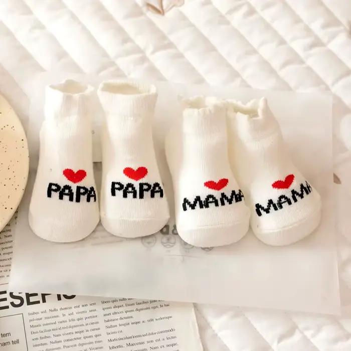 2 paires de chaussettes pour nouveau-né fille et garçon, blanches, mignonnes, amour MAMA PAPA Bebe,