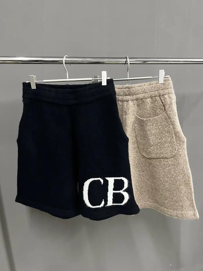 Shorts en tricot jacquard en laine avec cordon de serrage, logo CB, pour femmes et hommes, collectio