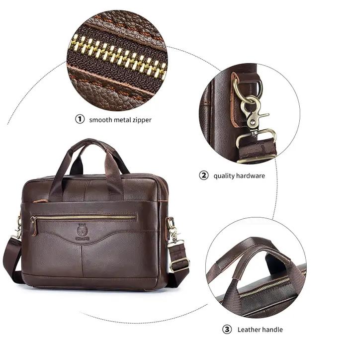 Porte-documents de luxe en cuir véritable pour homme, sac pour ordinateur portable 15,6 pouces, sac