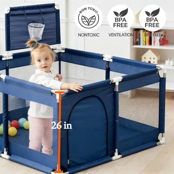 Parc de jeu pour bébé avec panier de basket, aire de jeu de 128 x 128 cm pour tout-petits, centre d'