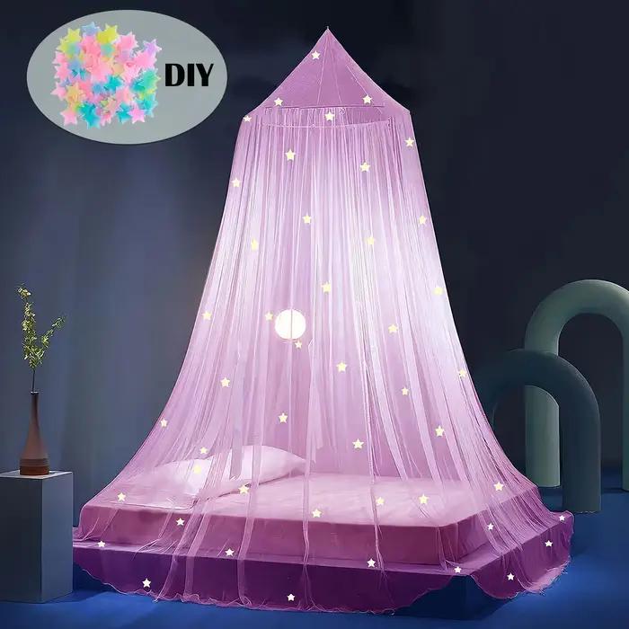 Moustiquaire de lit pour enfants en forme de dôme lumineux, pliable, à étoiles autocollantes DIY, po