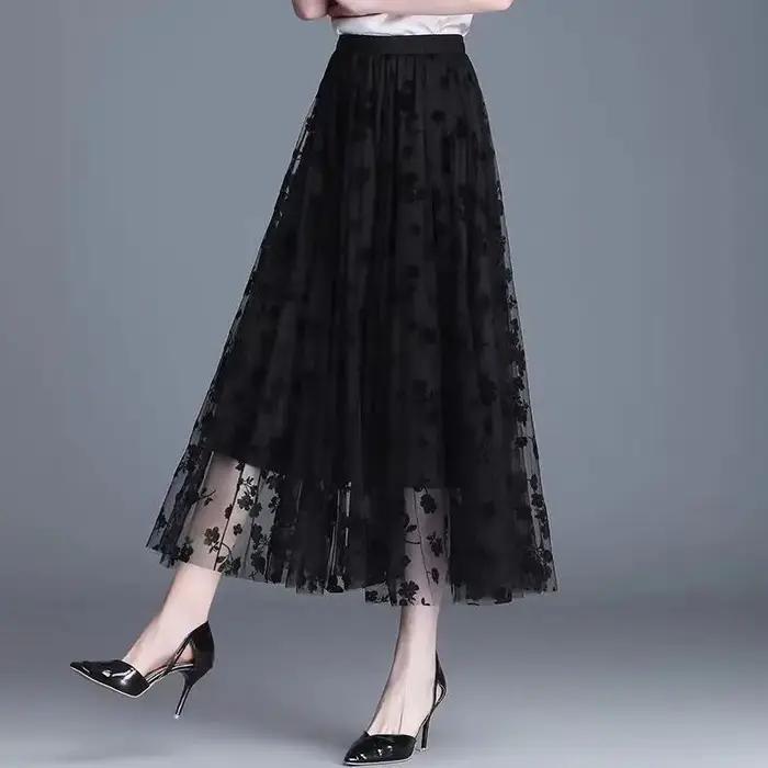 Femmes coréennes jupe en Tulle mode été crochet Floral jupe Midi ample élégant femme décontracté tou