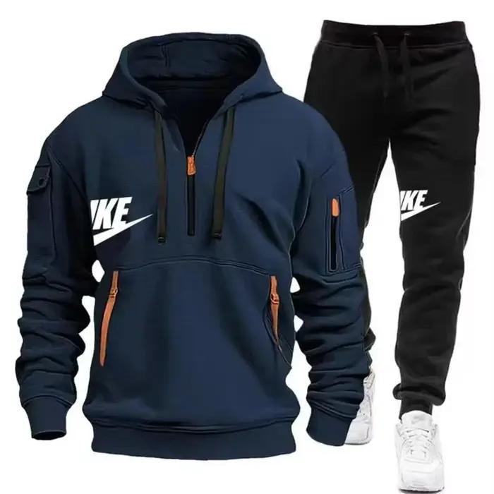 Nouveau costume d'automne et d'hiver pour hommes, sweat à capuche avec fermeture éclair + pantalon,