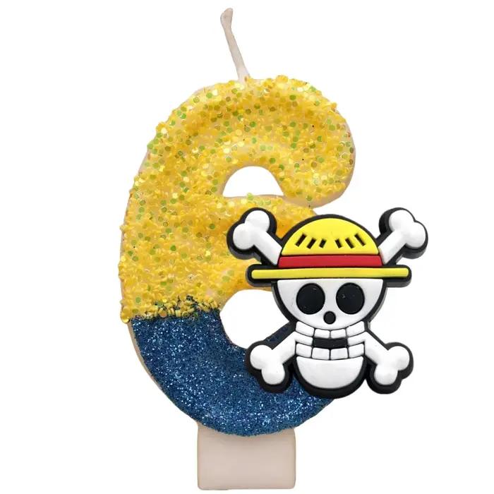 Bougies à thème une pièce, dessin animé 0-9 chiffres, figurine de gâteau, singe D.Luffy, décoration