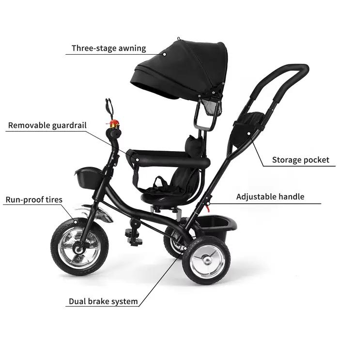 Tricycle bébé évolutif 1 à 5 ans, vélo pour les enfants plus âgés, siège réversible, grand panier et