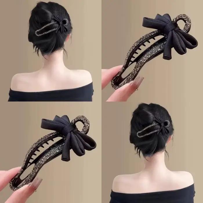 Pince à bec de canard en strass, classique, nœud noir, épingle à cheveux pratique, polyvalente, mode